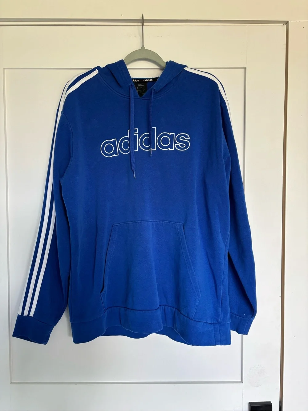 adidas Blue Pullover Hoodie with White Stripes